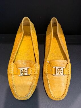 Tory Burch Shoes vibrant yellow croc embossed. Driver loafer Kendrick shoe